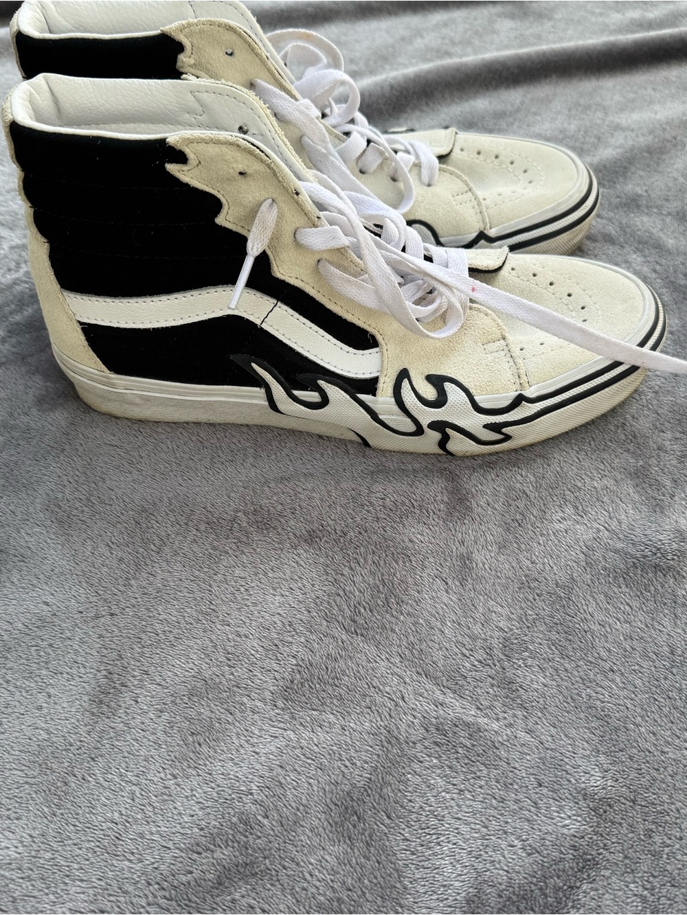Vans Unisex Black and White High-Top Sneakers with Flame Accent